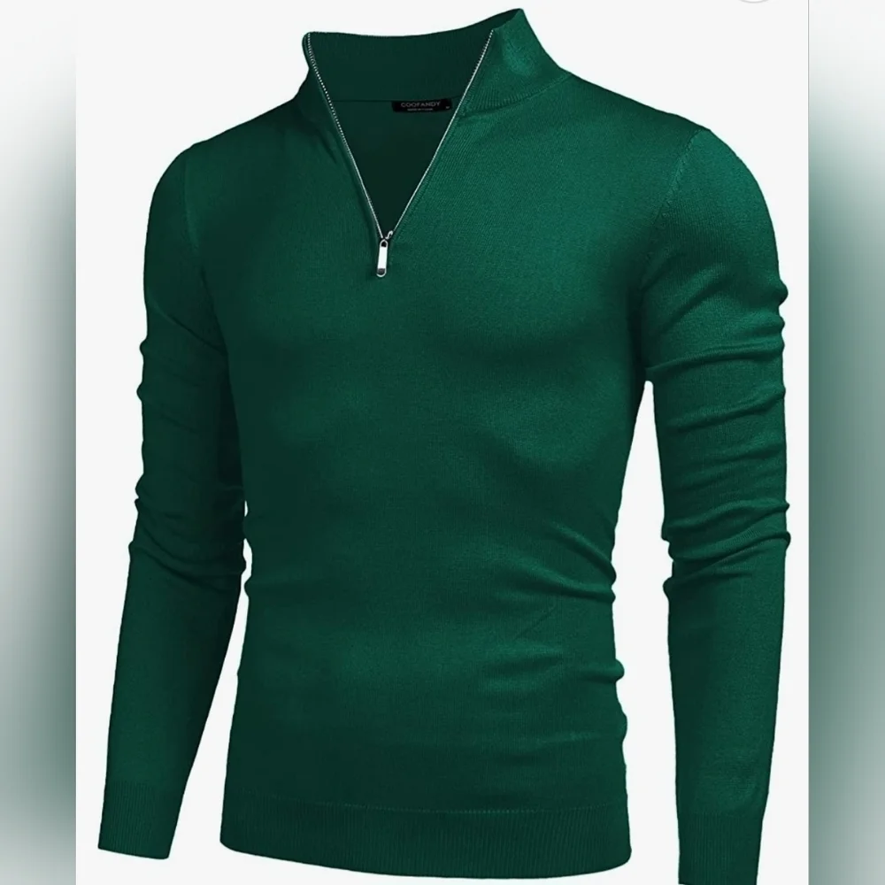 Coofandy Hunter Green Quarter Zipper Men's Polo Sweater Size S NWT